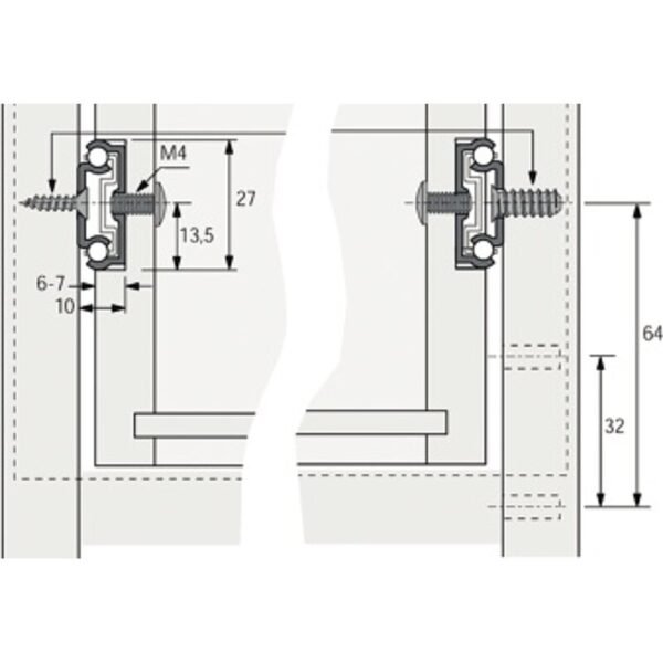 Teilauszug, 27 Nut, Stahl vernickelt Länge: 310mm