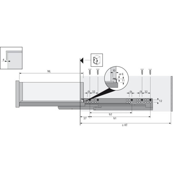 Unterflur-Vollauszug,Quadro V6,9111235,Push-to-open,250mm,links und rechts