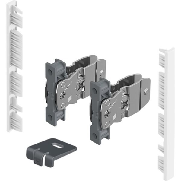 Detailaufnahme des AvanTech YOU Innenschubkasten-Frontverbinders 9257615 in Weiß. Ideal für stabile Verbindungen in modernen Schubkastensystemen.