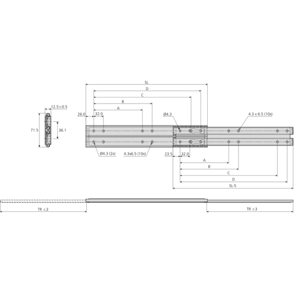 ACCURIDE Teilauszug 6026 550mm, Lastw.100kg
