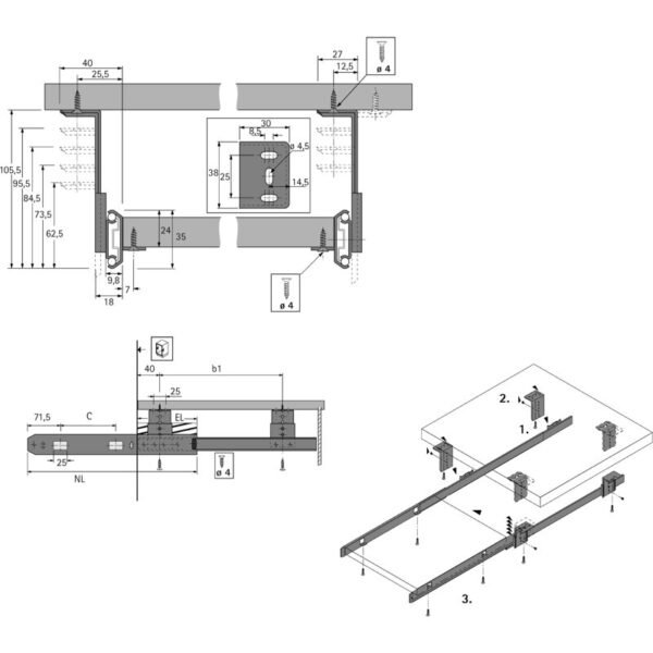 HETTICH Kugelauszug KA 3434, Stahl