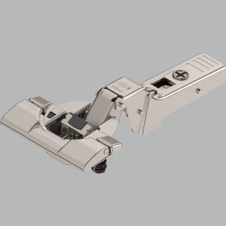 KREAKTIVMOEBEL Blum CLIP top BLUMOTION Scharnier Mittel 95° mit Feder (71B969) – Seitenansicht mit Montageplatte und Federunterstützung für Möbeltüren