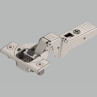 KREAKTIVMOEBEL Blum CLIP top BLUMOTION Scharnier Mittel 95° mit Feder (71B968) – Seitenansicht mit Montageplatte und Schließmechanismus
