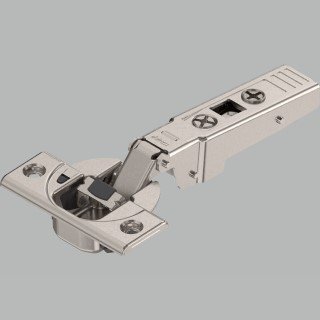 KREAKTIVMOEBEL Blum CLIP top BLUMOTION Profiltürscharnier 95° (71B955-V250) – Seitenansicht mit Montageplatte und spezieller Konstruktion für Profiltüren