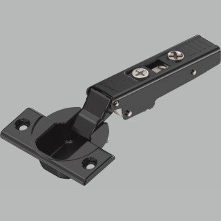 KREAKTIVMOEBEL Blum CLIP top 110° Standardscharnier Eckanschlag (70T355OX.TL) – Frontansicht mit Scharniertopf, CLIP-Mechanik und stabiler Eckanschlag-Konstruktion