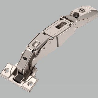 KREAKTIVMOEBEL Blum CLIP top BLUMOTION Profilscharnier 125° (71B755D) – Seitenansicht mit Montageplatte und spezieller Konstruktion für Profiltüren