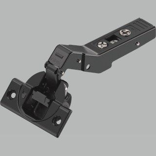 KREAKTIVMOEBEL Blum CLIP top BLUMOTION Winkelscharnier 95° + 45° (79B9658.OX) – Ansicht von vorne mit CLIP-Mechanik und integrierter BLUMOTION Dämpfung