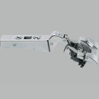 KREAKTIVMOEBEL Blum CLIP top BLUMOTION Winkelscharnier 95° +20° II (79B9595) – Frontansicht mit Scharniertopf, Eckanschlag und BLUMOTION Dämpfung