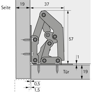 Hettich Möbel-Aufschraubscharnier 19640, ohne Feder, 90°, 19640, Stahl vernickelt
