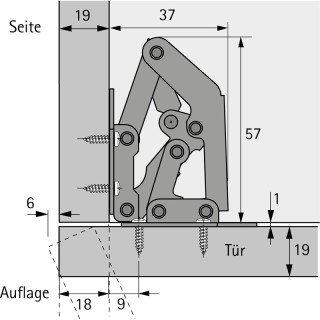 Hettich Möbel-Aufschraubscharnier 19640, ohne Feder, 90°, 19640, Stahl vernickelt