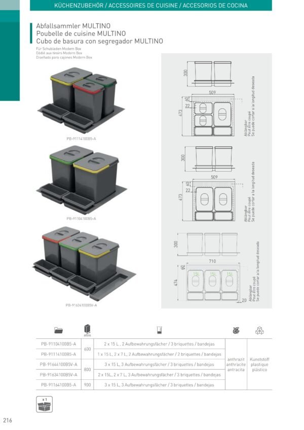 GTV Behältersystem MULTINO 600 2X15l + 2 Bräter ANTHRAZIT