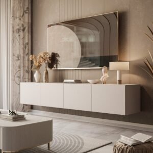 Lowboard 200 cm Kaschmir matt wandhängend mit LED modernes Wohnzimmer Lowboard 200 cm Kaschmir matt TV Schrank wandhängend mit LED Beleuchtung modernes Wohnzimmer