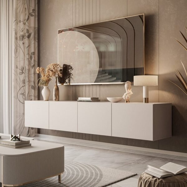 Lowboard 200 cm Kaschmir matt TV Schrank wandhängend mit LED Beleuchtung modernes Wohnzimmer