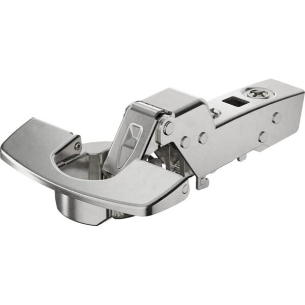 Hettich Sensys 8645 Topfscharnier 9073646 mit 110 Grad Öffnungswinkel und integrierter Dämpfung – Ansicht des Scharniers aus Metall mit vormontierter Clip-on-Technik