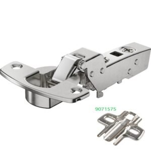 Hettich Sensys 8631i Topfscharnier 9091420 mit 95 Grad Öffnungswinkel, vernickeltes Scharnier für einliegende Möbeltüren, Ansicht von oben mit Topf und Gelenkarm