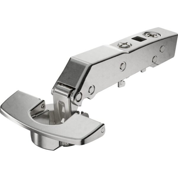 Hettich Sensys 8639 Topfscharnier in silber vernickelt, 95° Öffnungswinkel, mit integrierter Dämpfung, Ansicht des geöffneten Scharniers zur Montage an Möbeltüren