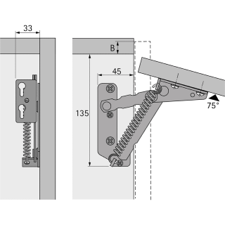Hettich Hochklappbeschlag 40722 Lift Junior 75° Stahl vernickelt