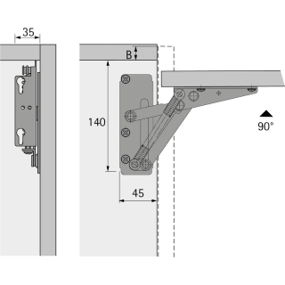 Hettich Hochklappbeschlag 79389 Lift Junior 90° Stahl vernickelt