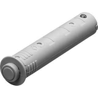 Hettich Dämpfer 9089603 als Push-to-open-Pin in grauer Kunststoffausführung – Ansicht des Montagestifts für grifflose Möbelfronten