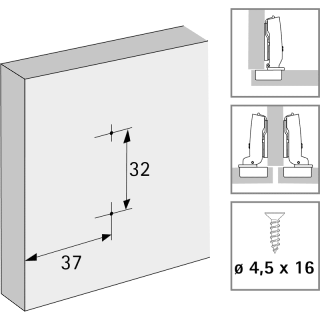 Hettich Kreuzmontageplatte 9075005 Distanz 0mm,Sensys 8099 vernickelt