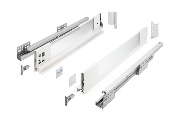 GTV AXIS PRO H=84 Schublade, L=300, Soft-Close, Seite mit Glas, weiß, PB-AXISPRO-GLASS-KPL300A1
