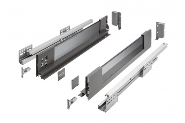 GTV AXIS PRO Schublade H=84, L=350, Soft-Close, Seite mit Glas, anthrazit, PB-AXISPRO-GLASS-KPL350A