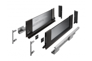 Schublade GTV AXIS PRO H=167, L=350, Soft-Close, Seite mit Glas, schwarz, PB-AXISPRO-GLASS-KPL350C2