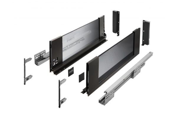 Schublade GTV AXIS PRO H=168, L=550, Soft-Close, Seite mit Glas, schwarz (C), PB-AXISPRO-GLASS-KPL550C2