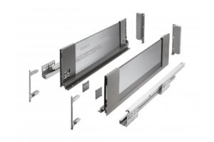 GTV AXIS PRO Schublade H=167, L=400, Soft-Close, Seite mit Glas, anthrazit, PB-AXISPRO-GLASS-KPL400C