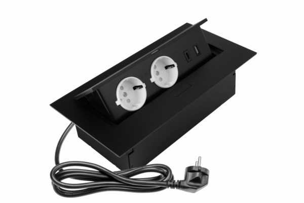 GTV Möbelsteckdose 2x Schuko USB A+C schwarz – Einbausteckdose ohne Kabel für Küche & Büro Kompaktes Zubehör in Premium-Qualität für dauerhaften Einsatz AE-PBU02GS-20N