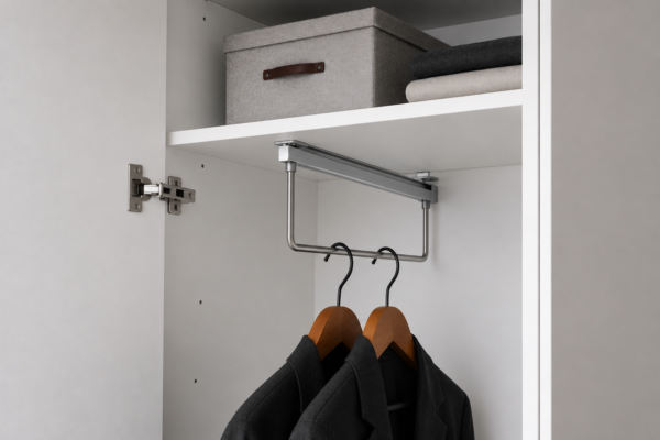 Hettich 9136277 Kleiderbügelhalter mit Auszugsführung auf Quadro Basis, 400 mm, silber