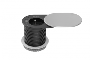 Möbelsteckdose SLIDE 60mm, 1x gn mit Erdung, 1xUSB C 2.4A, Edelstahl, Kabel 1.9m