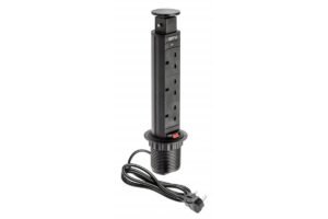 Desktop-Einsteck-Verlängerungskabel 60mm, 3x UK-Buchse (schwarz) ENGLISCHE VERSION