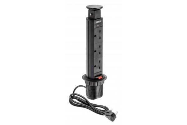 Desktop-Einsteck-Verlängerungskabel 60mm, 3x UK-Buchse (schwarz) ENGLISCHE VERSION