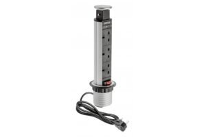 Desktop Einsteck-Verlängerungskabel 60mm, 3x UK-Buchse (silber) ENGLISCHE VERSION