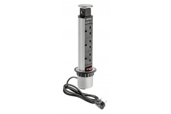 Desktop Einsteck-Verlängerungskabel 60mm, 3x UK-Buchse (silber) ENGLISCHE VERSION