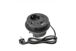 Rondo Möbelsteckdose, 1xSchuko-Steckdose, 1xUSB A+2xUSB C, 1xRJ45, 1xHDMI, Kabel 1,5m, schwarz