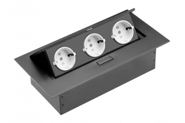 Desktop-Verlängerungskabel, 3x Schuko-Buchse, ohne Kabel, schwarz