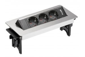 Desktop-Verlängerungskabel ohne Kassette 3x Schuko-Buchse, 1,5m Netzkabel mit Inox-Stecker