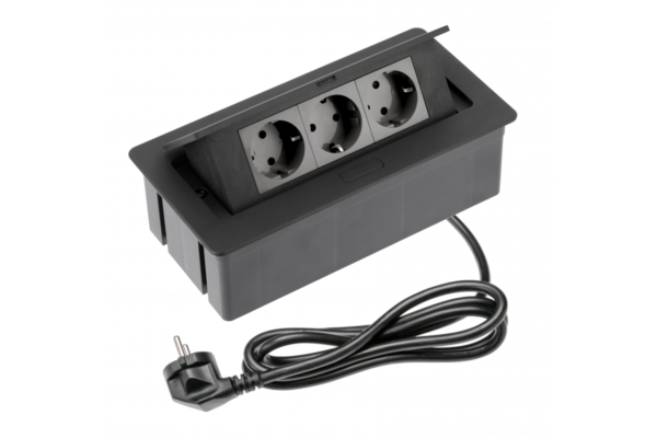 Möbelsteckdose SOFT 3x Schuko-Steckdose, Netzkabel mit Stecker, schwarz