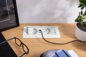 MULTISOFT Möbelsteckdose 2x Schuko-Steckdose USB A+C RJ45 Netzkabel mit Stecker weiß