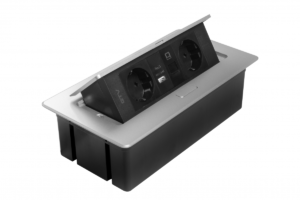 MULTISOFT Möbelsteckdose 2x Schuko-Steckdose, USB A+C, RJ45, Netzkabel mit Stecker, Aluminium