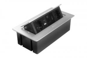 MULTISOFT Möbelsteckdose 2x Schuko-Steckdose, USB A+C, RJ45, HDMI, Netzkabel mit Stecker, Alu