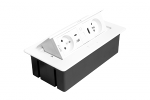 MULTISOFT Möbelsteckdose 2x Steckdose mit Erde, USB A+C, RJ45, HDMI, Netzkabel mit Stecker, weiß