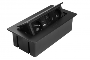 MULTISOFT Möbelsteckdose 2x Schuko-Steckdose, USB A+C, RJ45, HDMI, Netzkabel mit Stecker, schwarz