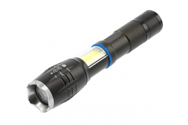 LED-Taschenlampe mit Batterie 1xAA, 8W, 800lm, 6400K, 500m, IP44, schwarz