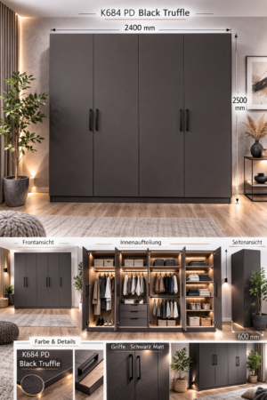 Kleiderschrank 2400x2500 mm, 4-türig – K684 PD Black Truffle Kleiderschrank 2400x2500 mm, 4-türig – K684 PD Black Truffle