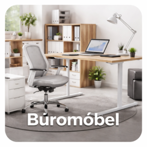 Modernes Büromöbel mit höhenverstellbarem Schreibtisch, Bürostuhl und Stauraum