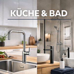 Sanitär Kategorie mit Produkten für Küche und Bad wie Armaturen, Spülen und Badlösungen