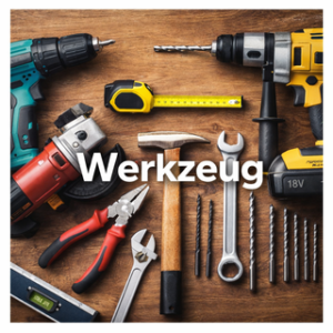Werkzeug Kategorie mit Handwerkzeugen und Elektrowerkzeugen wie Bohrmaschine, Hammer, Zange und Bohrern